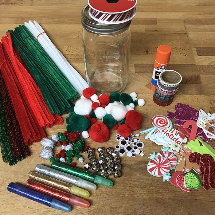 Supplies For Making A Christmas Mason Jar Gift For Crafty Kids
