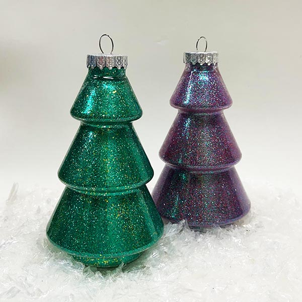 Finished tree shaped glitter ornaments